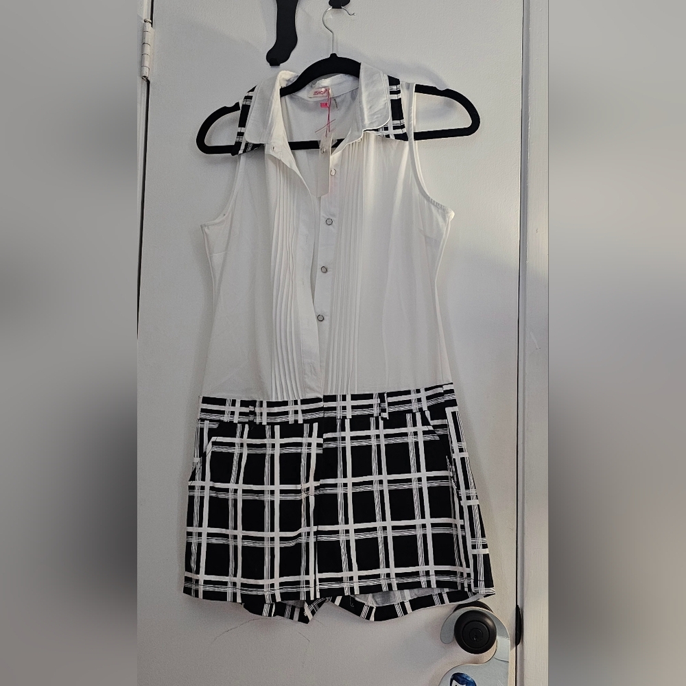 Chic White and Black Plaid Romper